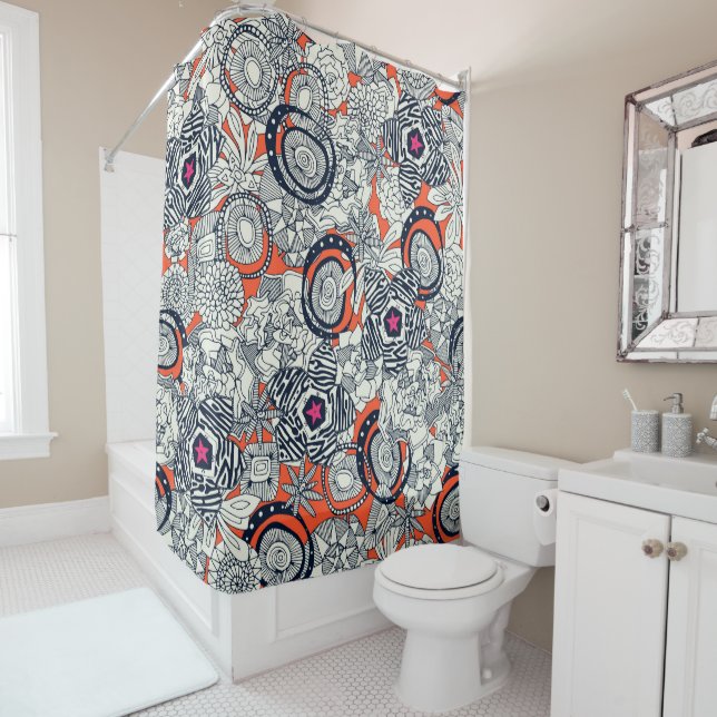 Rideaux De Douche étoile rose orange (En situation)