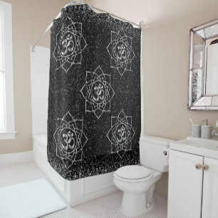 Rideaux De Douche Étoiles de Glittery OM Mandala sur Black