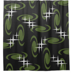 Rideaux De Douche Étoiles de l'âge atomique Motif noir vert olive