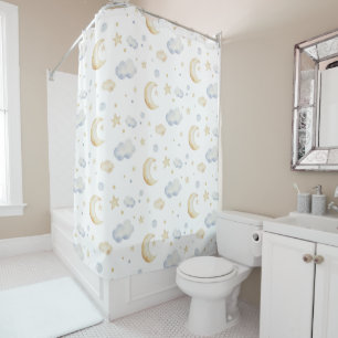 Rideaux De Douche Etoiles de lune d'aquarelle et Motif de nuage