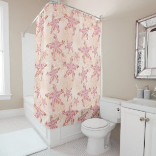 Rideaux De Douche Étoiles de mer et motif pastel rose corail