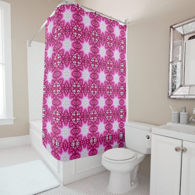 RIDEAUX DE DOUCHE ÉTOILES GÉOMÉTRIQUES ROSES (En situation)