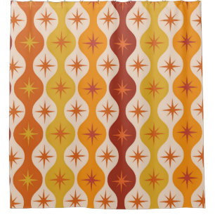 Rideaux De Douche Étoiles mod orange du milieu du siècle sur motif o