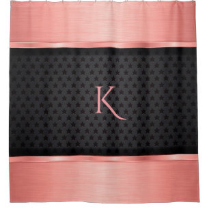 Rideaux De Douche Étoiles Monogrammes Roses D'Or Et Noir