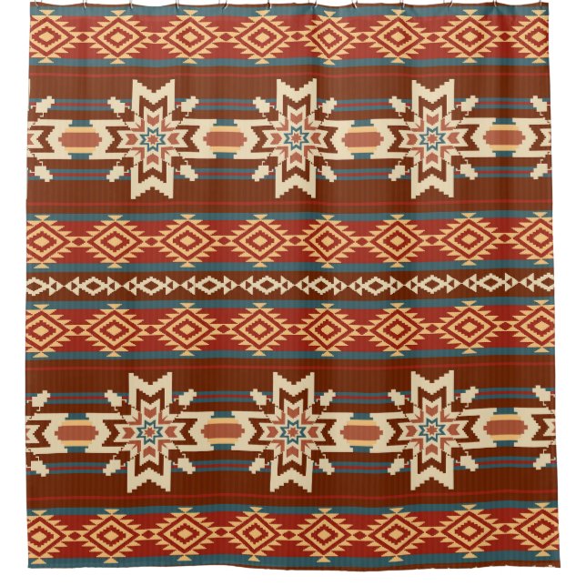 Rideaux De Douche Étoiles textiles ethniques : Motif Abstrait. (Devant)