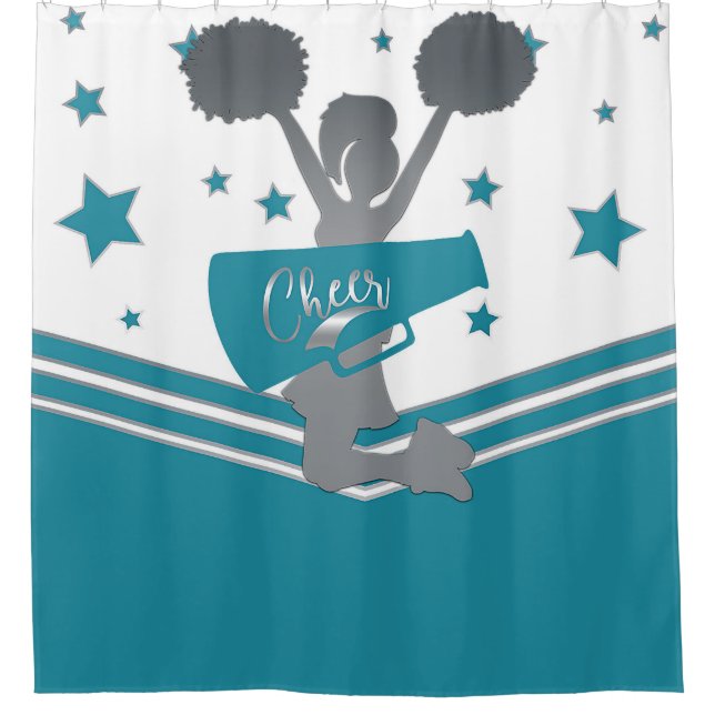 Rideaux De Douche Étoiles turquoises d'argent blanc Cheer Cheer (Devant)