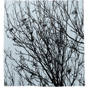 Rideaux De Douche Étourneaux dans un arbre - lt gris bleu #D3E5EF