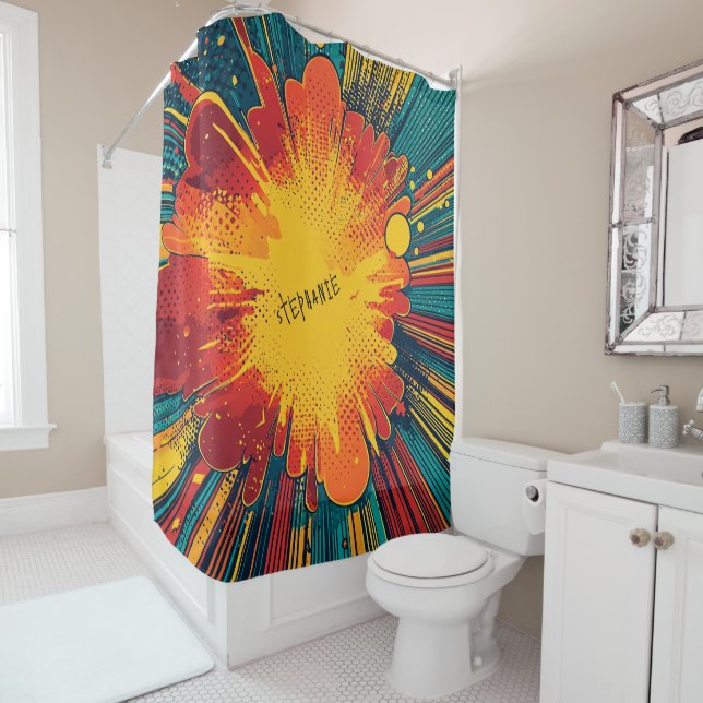 Rideaux De Douche Explosion d'art pop de style comique (1) (En situation)