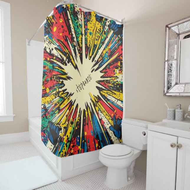 Rideaux De Douche Explosion d'art pop de style comique (2) (En situation)