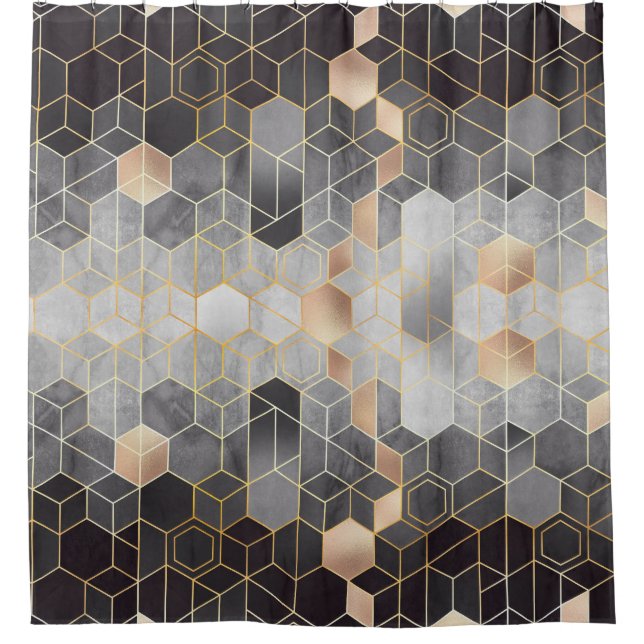 Rideaux De Douche Extraction géométrique des hexagones sur un noir e (Devant)