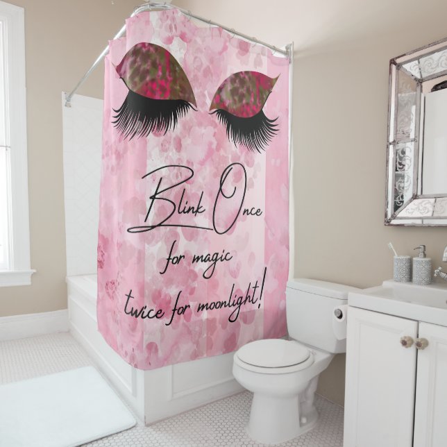 Rideaux De Douche Eyelashes Blink Once for Magic Twice for Moonlight (En situation)