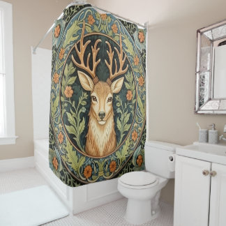 Rideaux De Douche Face de cerf au design vintage floral