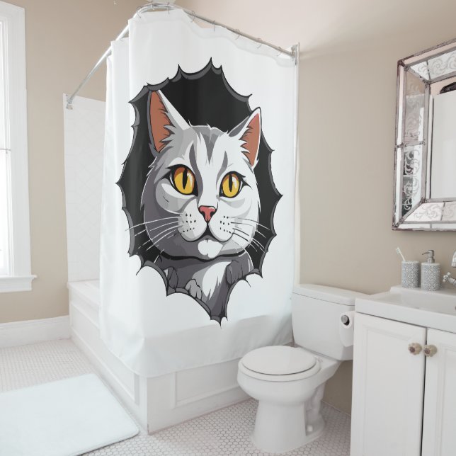 Rideaux De Douche Face de chat (En situation)