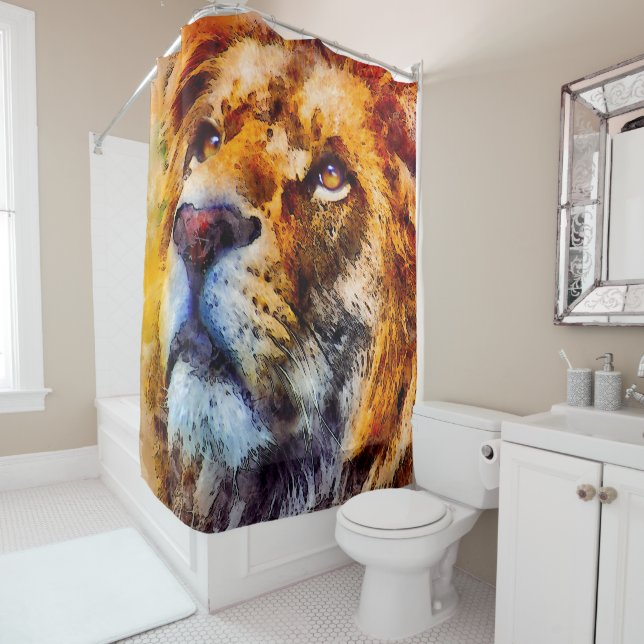 Rideaux De Douche Face de lion de platine (En situation)
