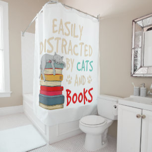 Rideaux De Douche Facilement distrait par les chats et les livres -