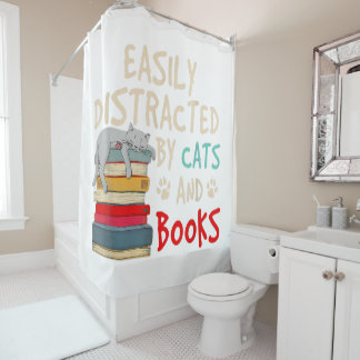Rideaux De Douche Facilement distrait par les chats et les livres - 