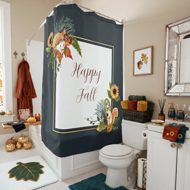 Rideaux De Douche Fall critters and nature with customizable text  (Créateur téléchargé)