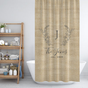 Rideaux De Douche Famille de ferme rustique monogrammé faux burlap