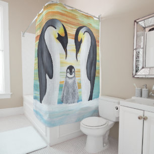Rideaux De Douche Famille de pingouin avec le pingouin de bébé