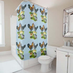 Rideaux De Douche Famille de poulets Ameraucana
