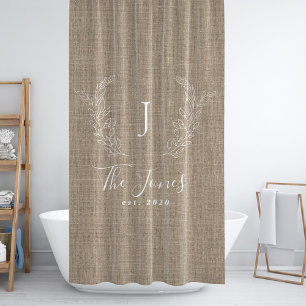 Rideaux De Douche Famille de style ferme en lin rustique monogrammed