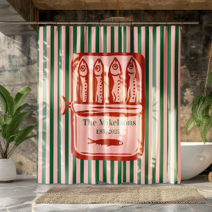 Rideaux De Douche Famille personnalisée Rétro Sardine Tin Stripes