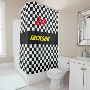 Rideaux De Douche Fans Checkered noires et blanches de course