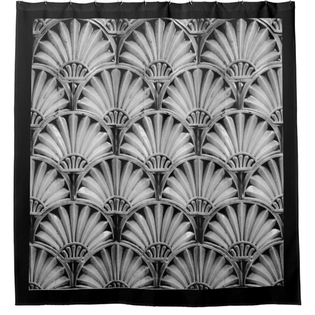 RIDEAUX DE DOUCHE FANS D'ART DÉCO EN NOIR ET BLANC (Devant)