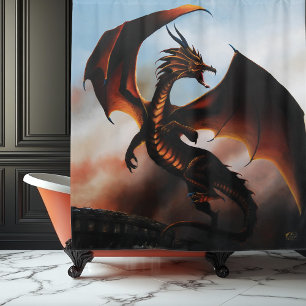 Rideaux De Douche Fantaisie de dragon ambre ardent