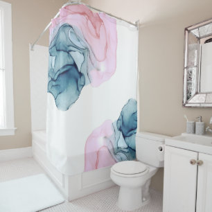 Rideaux De Douche Fantaisie Éthérée Encre Bleu-vert et Rose