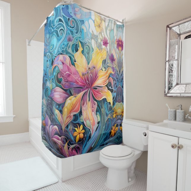 Rideaux De Douche Fantasia Surreal Floral (En situation)