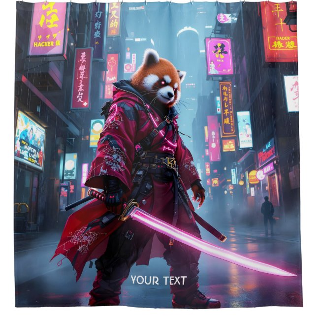 Rideaux De Douche Fantastique Panda Rouge Samouraï Mignon (Devant)