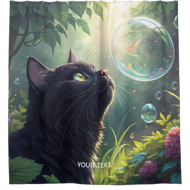 Rideaux De Douche Fantasy Cute Black Cat Forest (Devant)