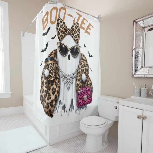 Rideaux De Douche Fantôme Léopard Coquette Boo-JEE Halloween (En situation)
