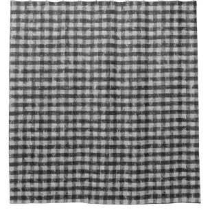 Rideaux De Douche Farmhouse Black and White En vichy Check Plaid