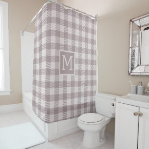 Rideaux De Douche Farmhouse Buffalo Check Plaid Beige Monogramme
