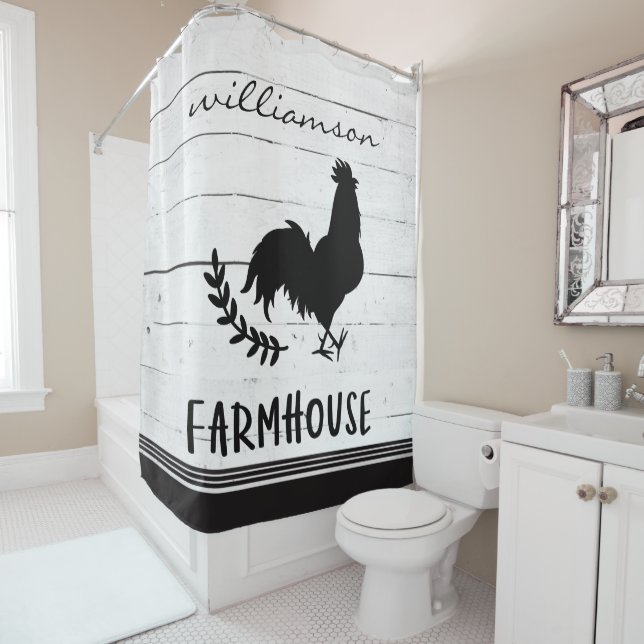 Rideaux De Douche Farmhouse Style Wood Roster Nom de famille (En situation)
