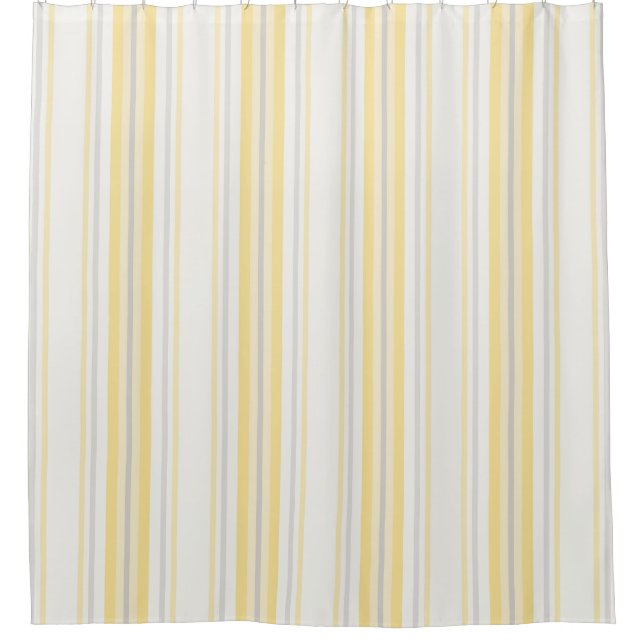 Rideaux De Douche Farmhouse Ticking Stripes, Lémon Jaune, Gris (Devant)