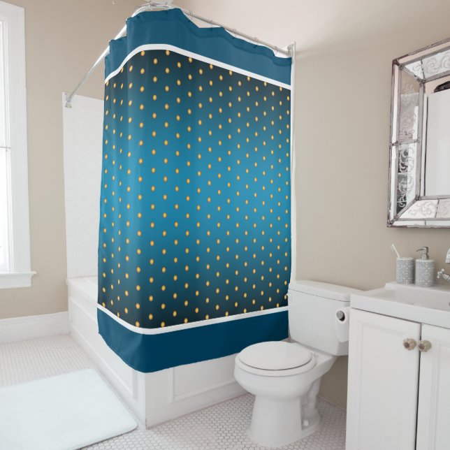 Rideaux De Douche Faux Pois or sur Blue Gradient (En situation)