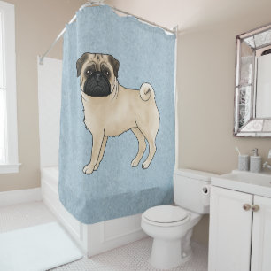 Rideaux De Douche Fawn Carlin Chien Cute Cartoon Mops Illustration b