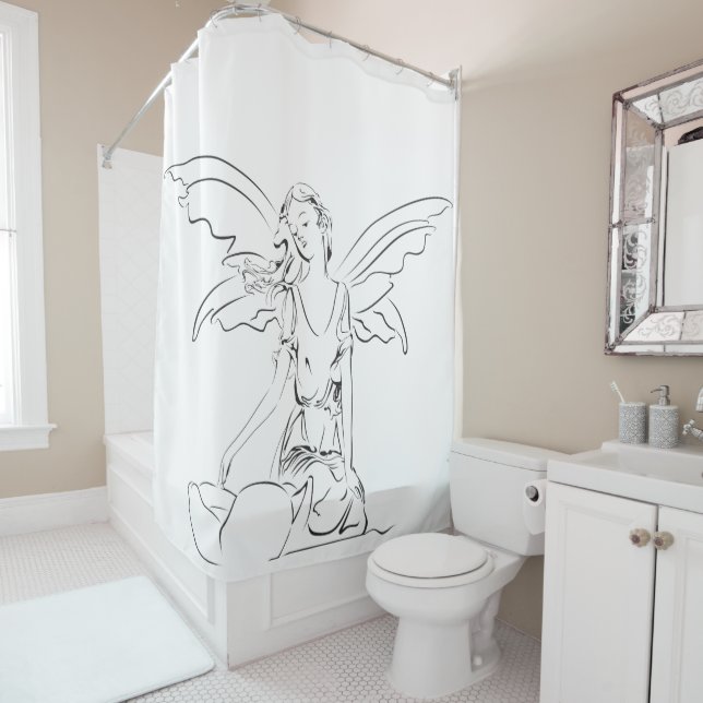 Rideaux De Douche Fée assise avec des ailes (En situation)