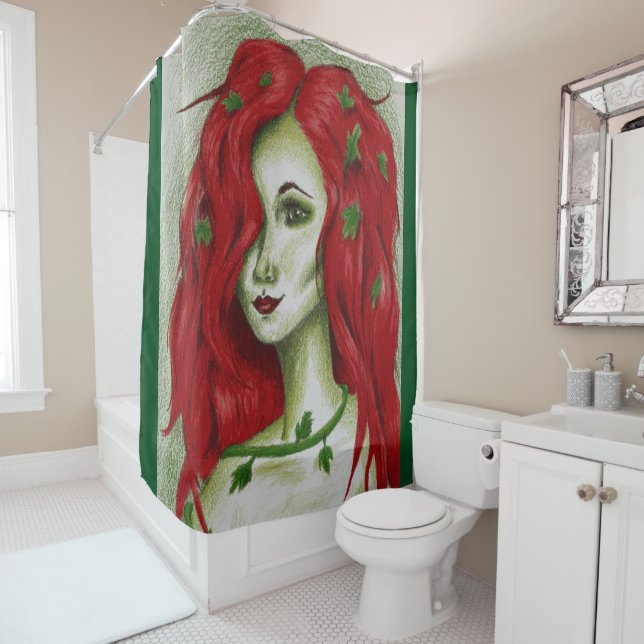 Rideaux De Douche Fée du lierre Femme rousse Pixie Art Fantastique (En situation)