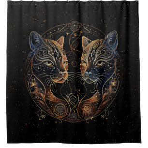 Rideaux De Douche Feline artistique Cercle Twin Cats