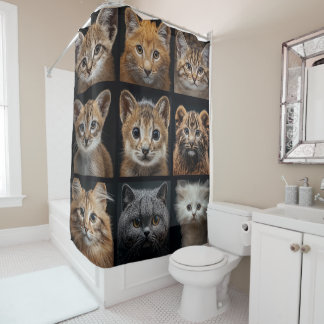 Rideaux De Douche Feline Pets Cat Faces Shower Curtain