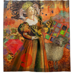 Rideaux De Douche Femme Bélier Orange : Collage d'art antique gothiq