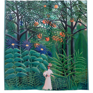 Rideaux De Douche Femme dans la forêt tropicale exotique