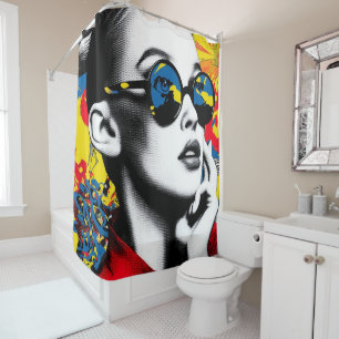 Rideaux De Douche Femme d'art pop avec lunettes de soleil