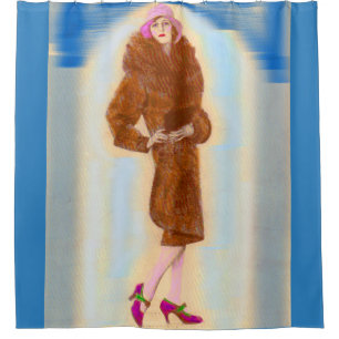 Rideaux De Douche femme glamour des années 1920 en manteau de fourr