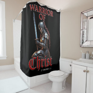 Rideaux De Douche Femme Guerrière du Christ 2 Timothée 2:3 Chrétienn