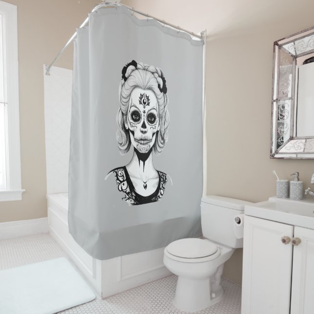 RIDEAUX DE DOUCHE FEMME SKULLHEAD (En situation)